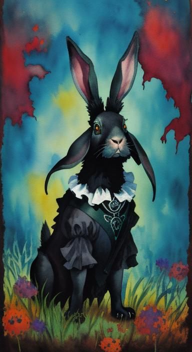Gothic Rabbit in Gouache Style Watercolor