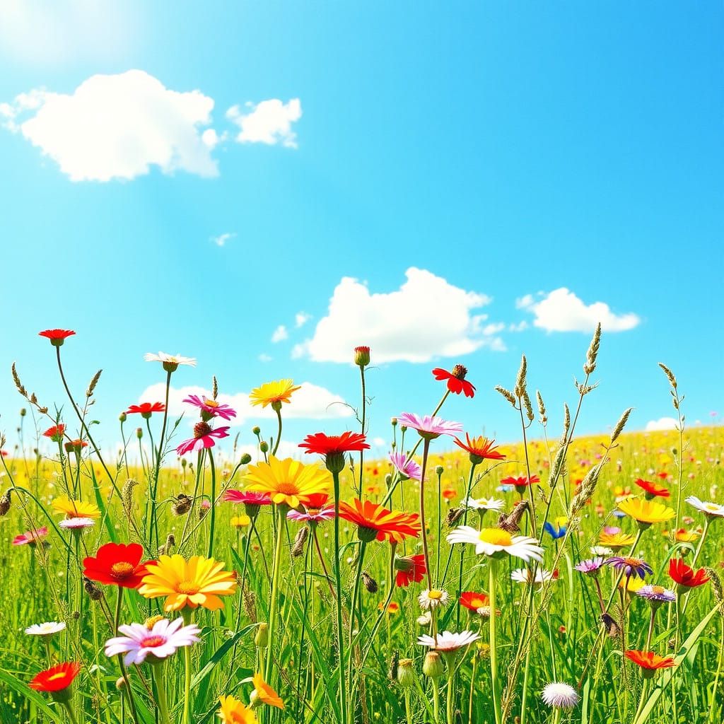 Vibrant Wildflowers in a Sunlit Field