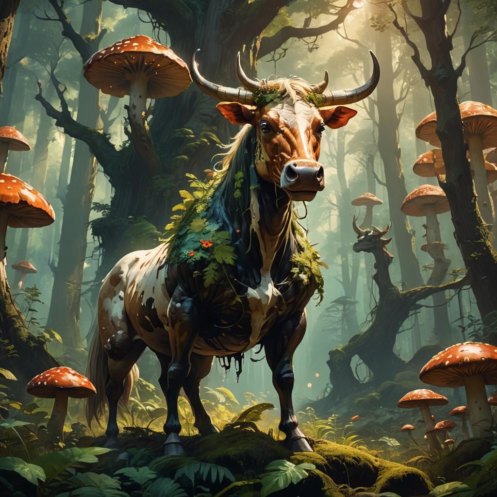 Fantasy Hybrid Creature in Lush Forest