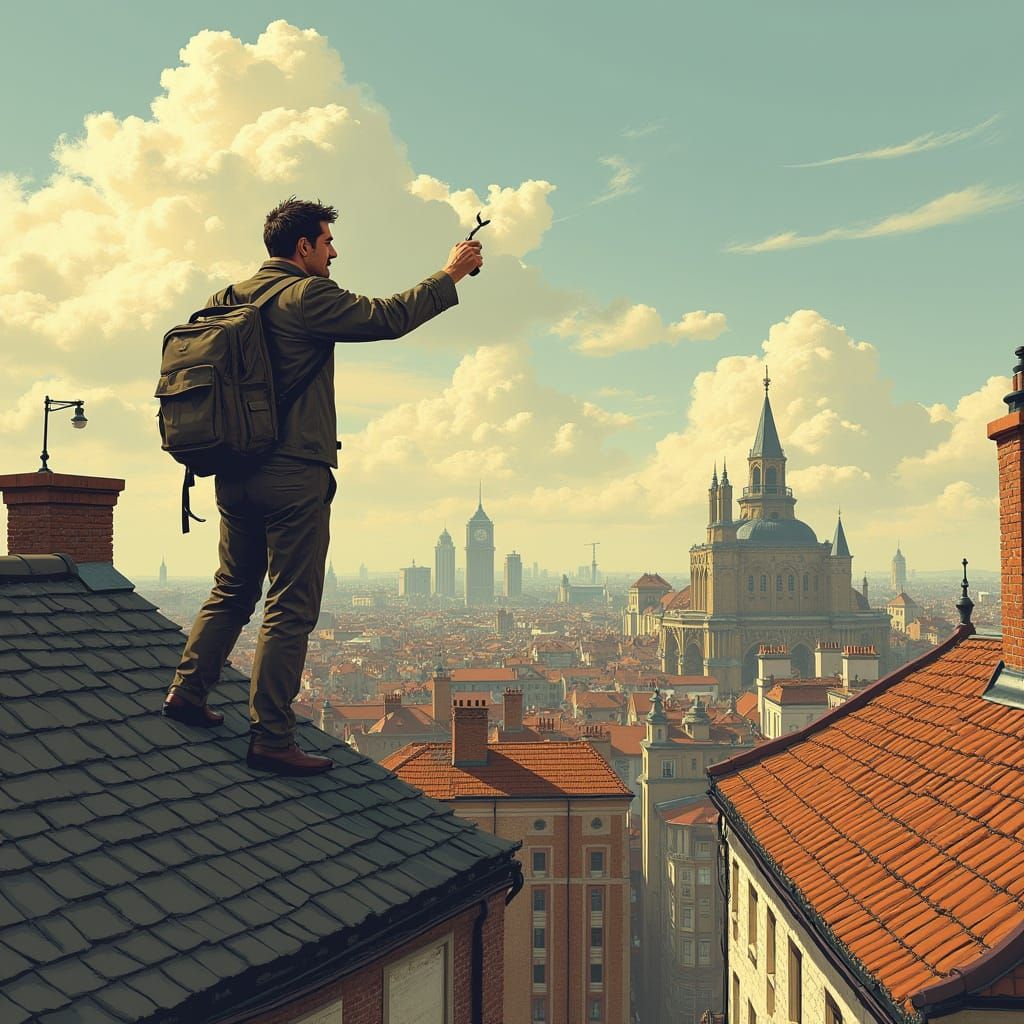 Man Proclaims News From Rooftop