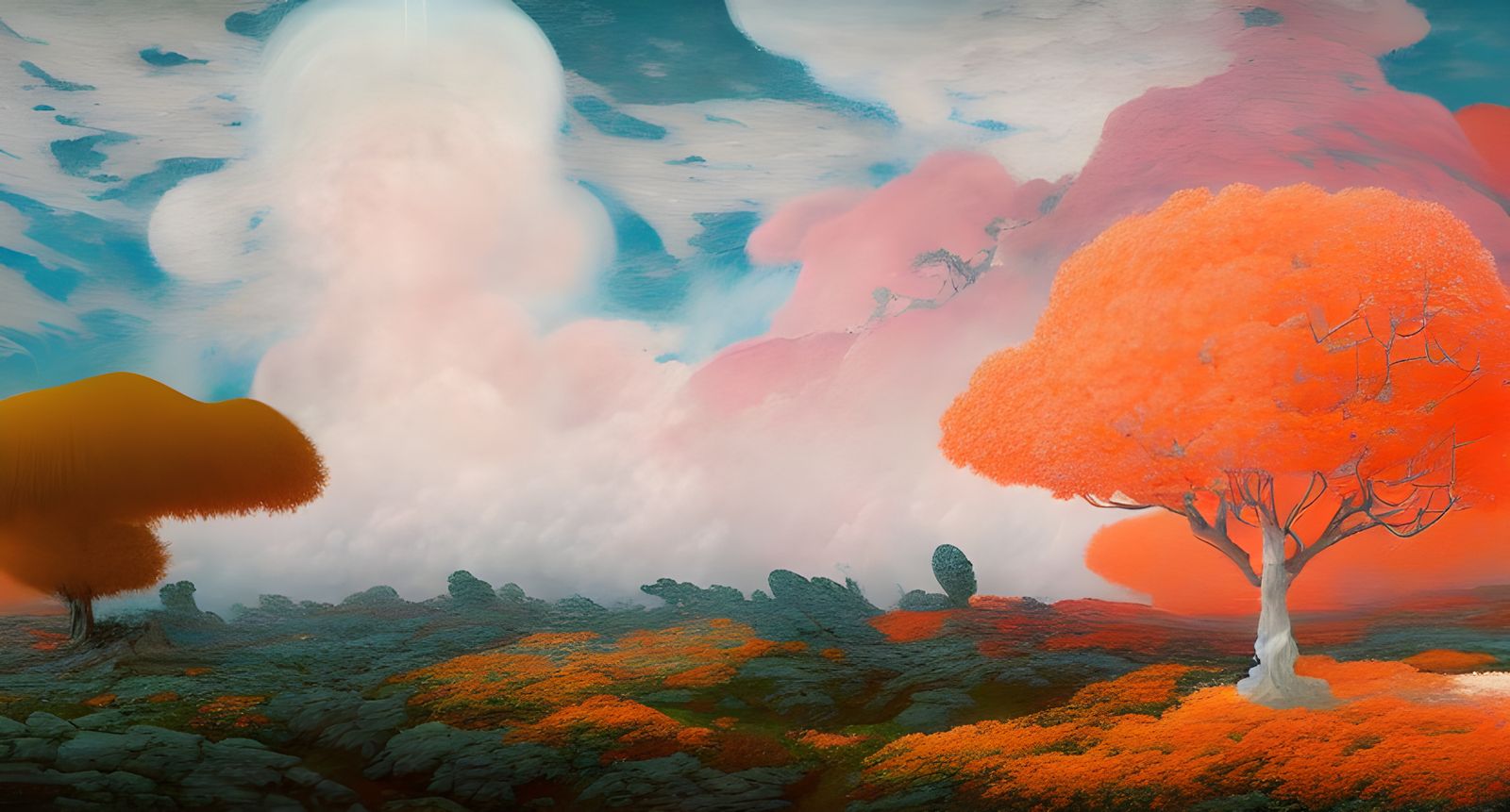 Romantic Landscape with Swirling Clouds and Autumnal Leaves