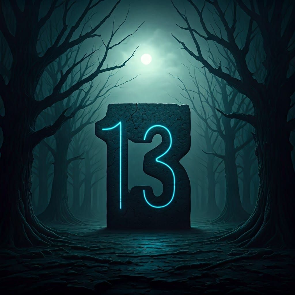 Eerie Number 13 Monolith in Dark Sci-Fi Style