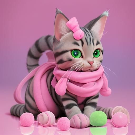 Tabby Kitten in Earmuffs: Candy Art Illustration