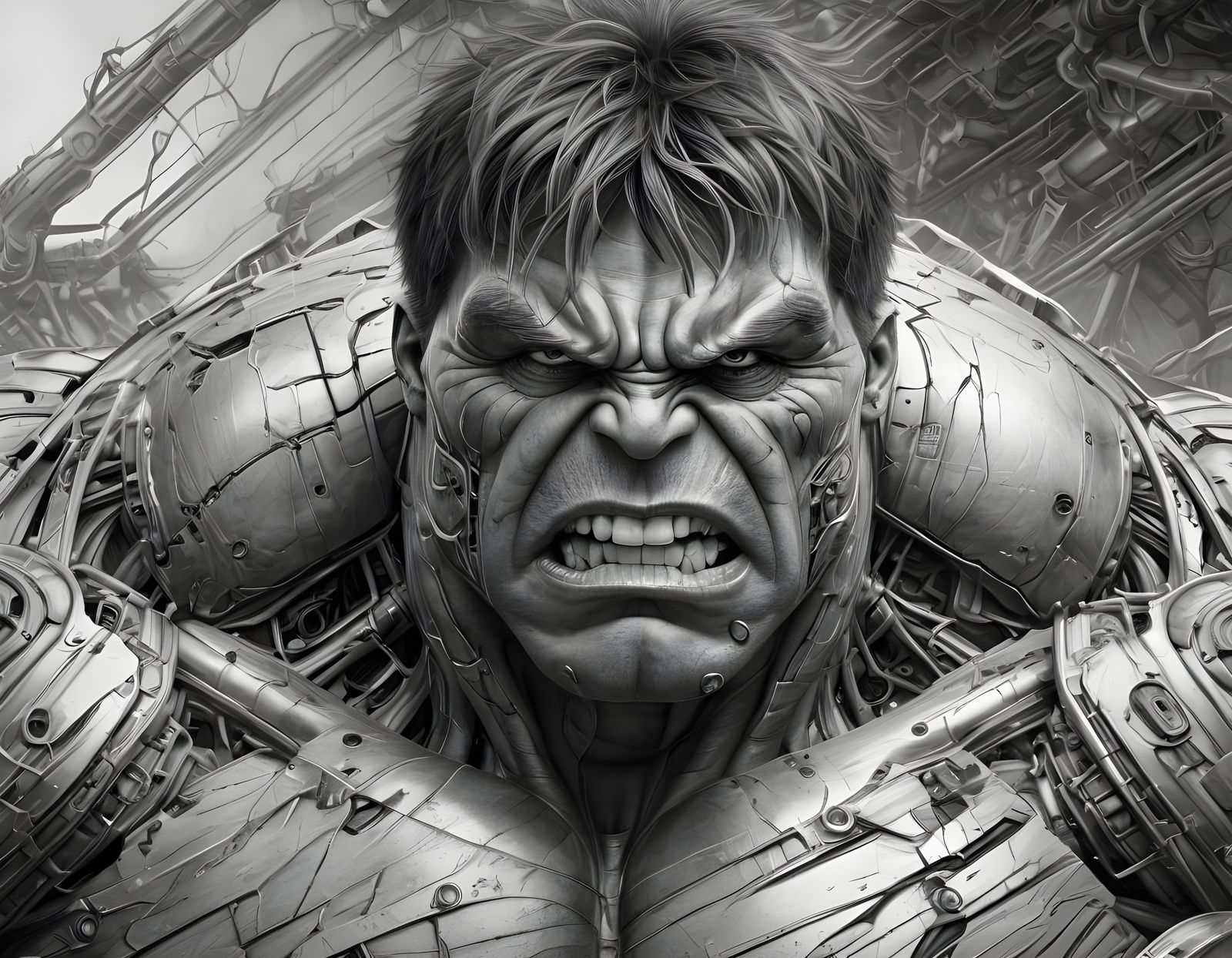The Incredible Hulk as a Detailed Cyberpunk Biomechanic