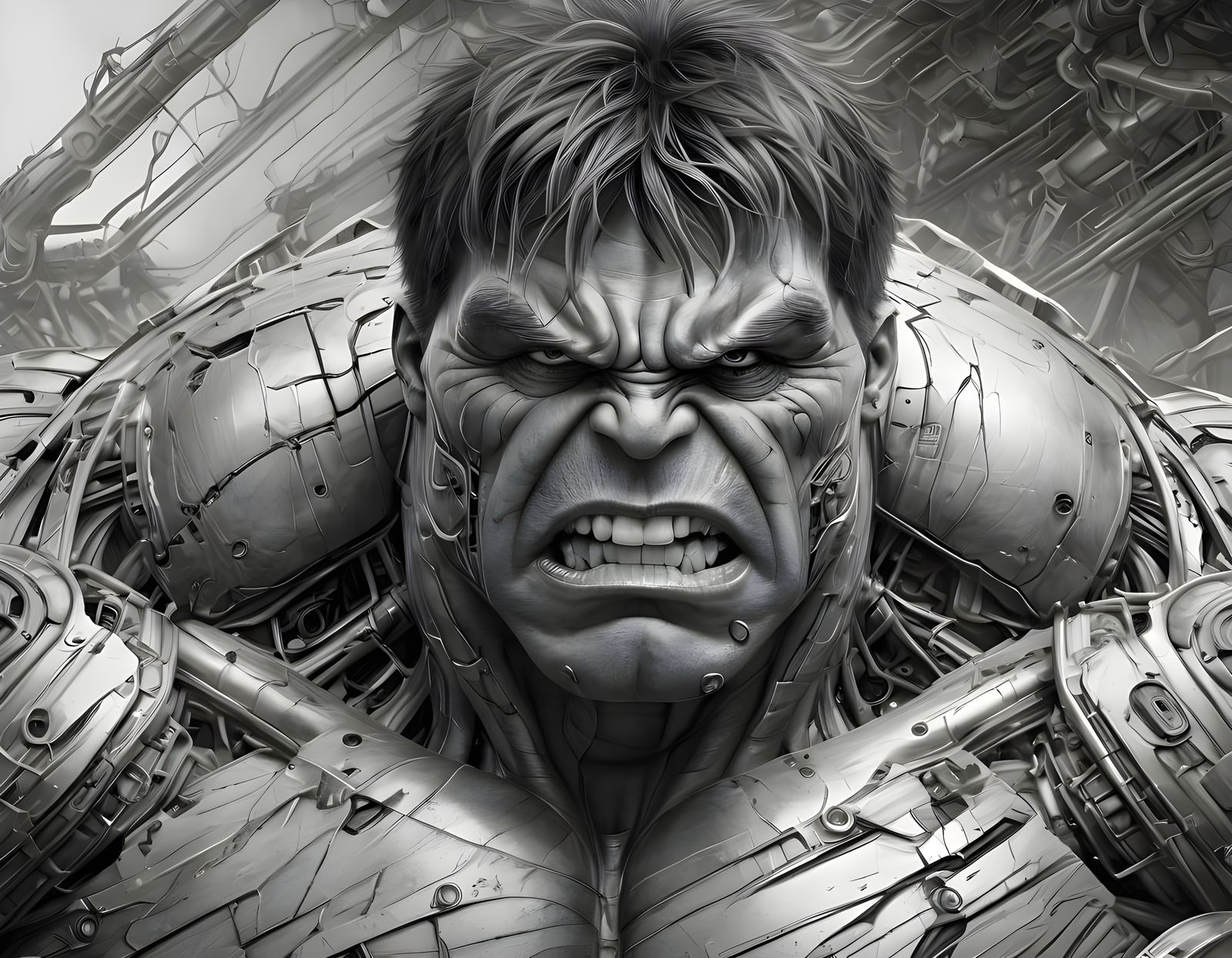 The Incredible Hulk as a Detailed Cyberpunk Biomechanic