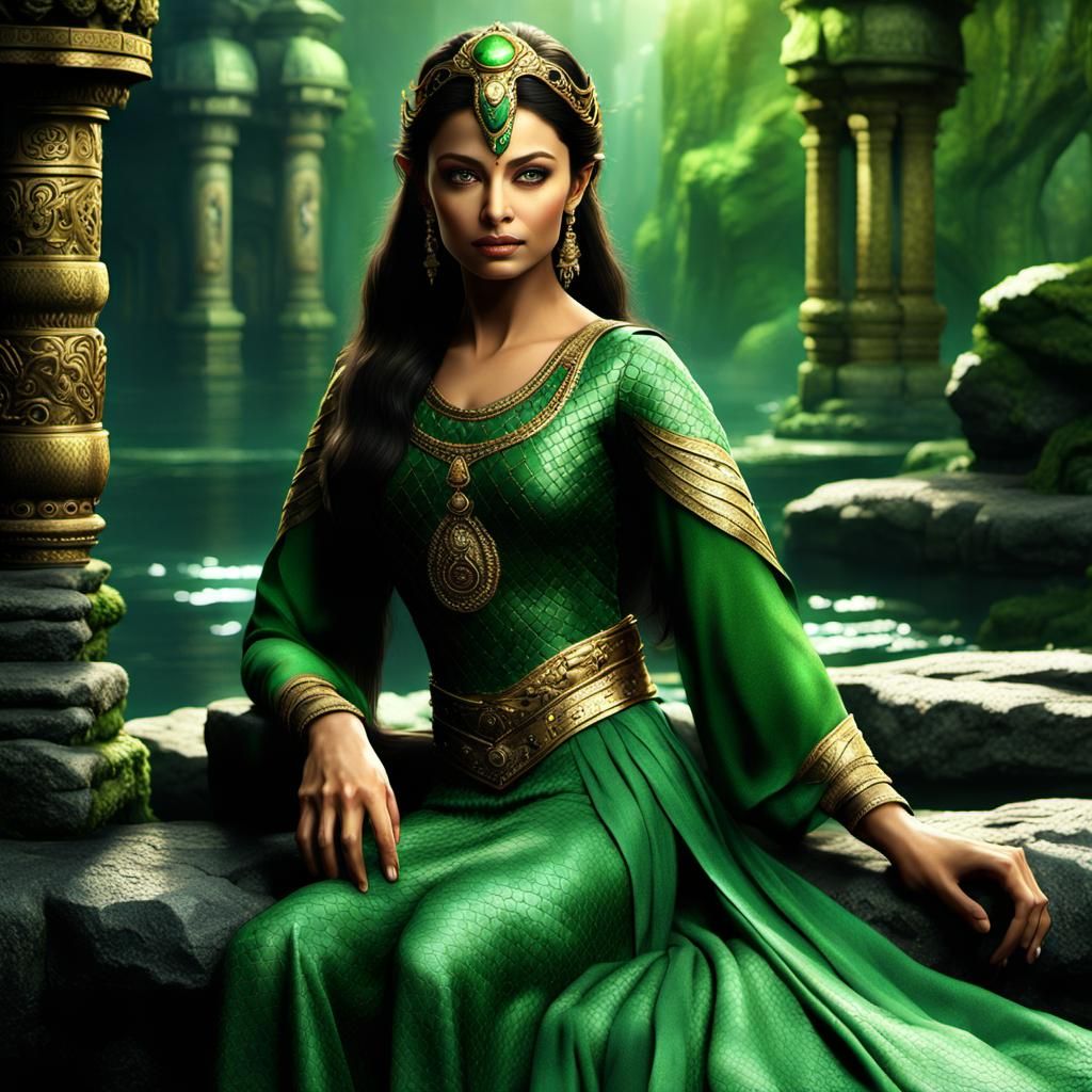 Snake Queen in Jungle Temple, Dark Fantasy Art