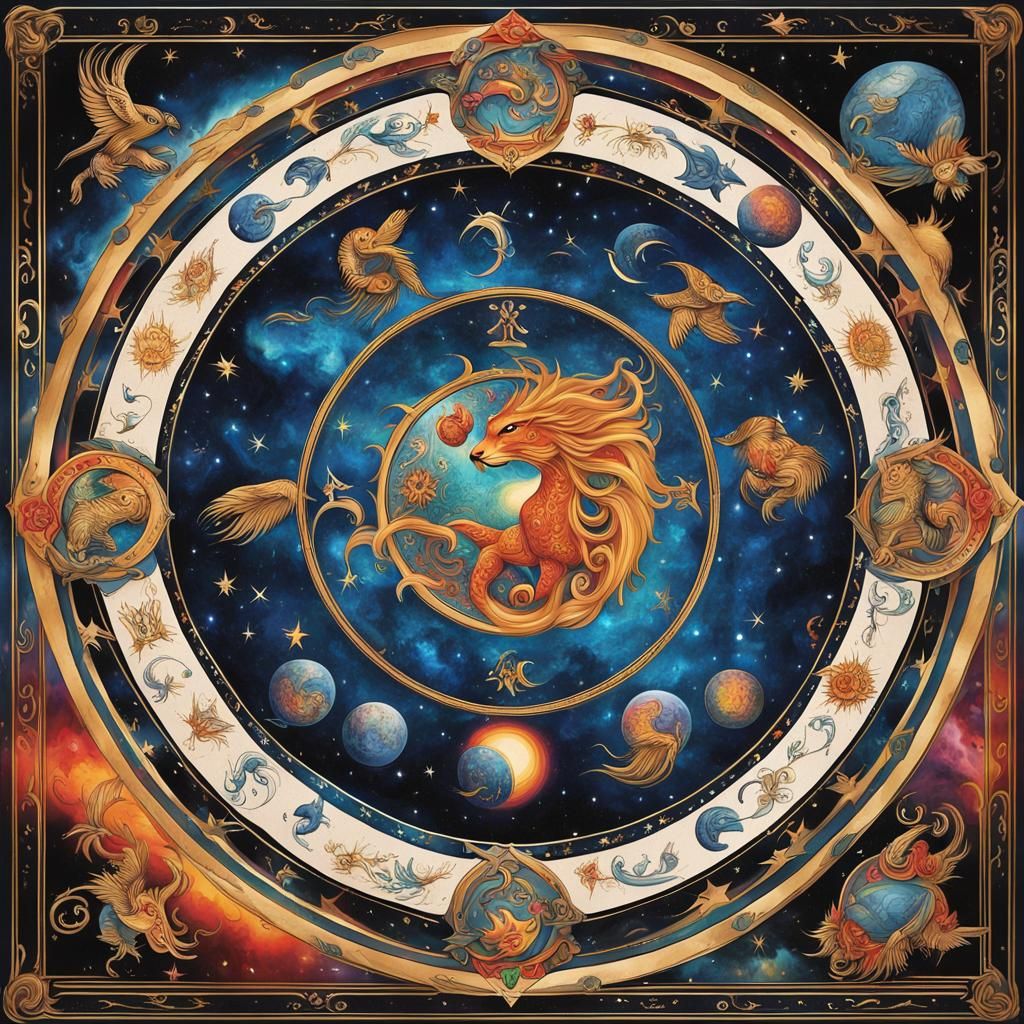 Zodiac Symbols as Celestial Tattoos in Tattoo Art Style