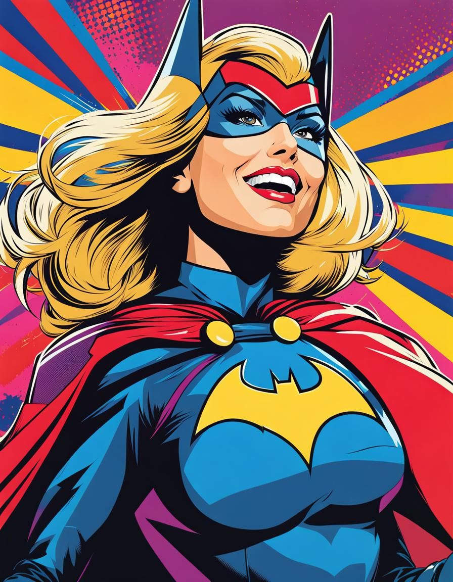 Heroic Super Batgirl Woman in Pop Art Style