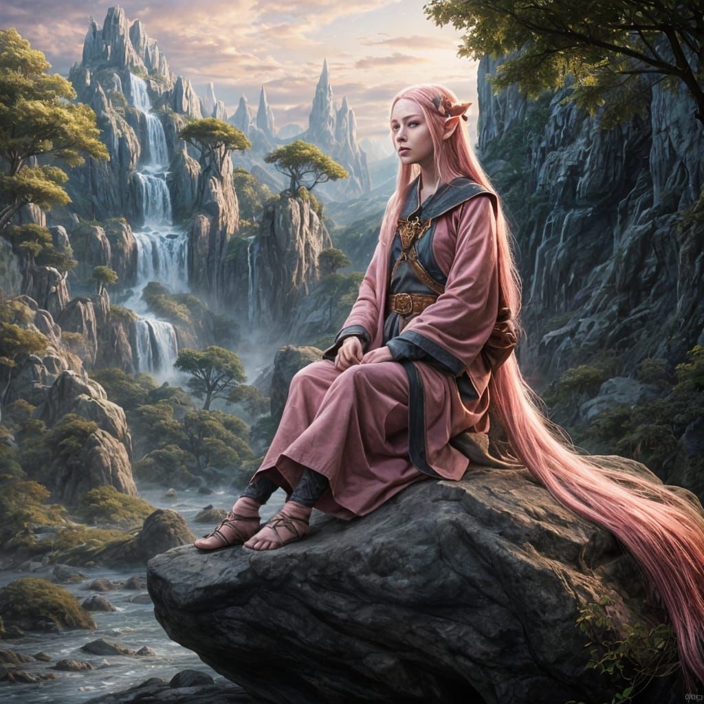Elegant Elf Maiden in a Fantastical Landscape