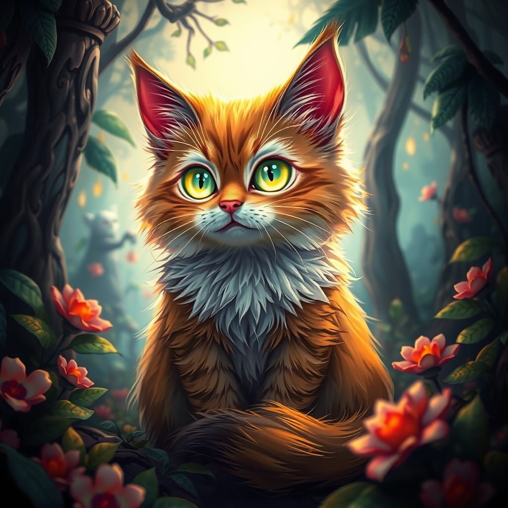 Regal Feline Goddess in Whimsical Wonderland