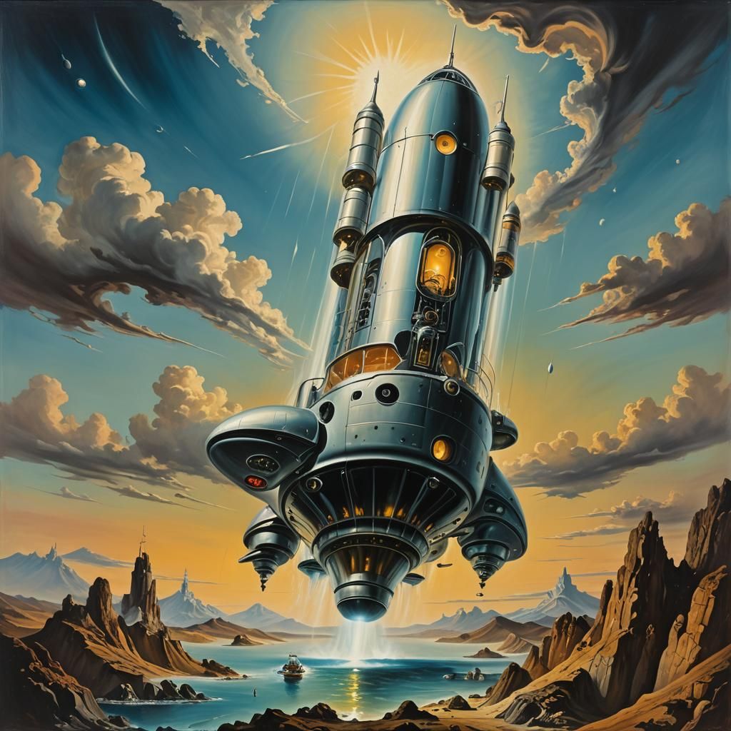 Surreal Vacuum Tube Spaceship in Dali Style