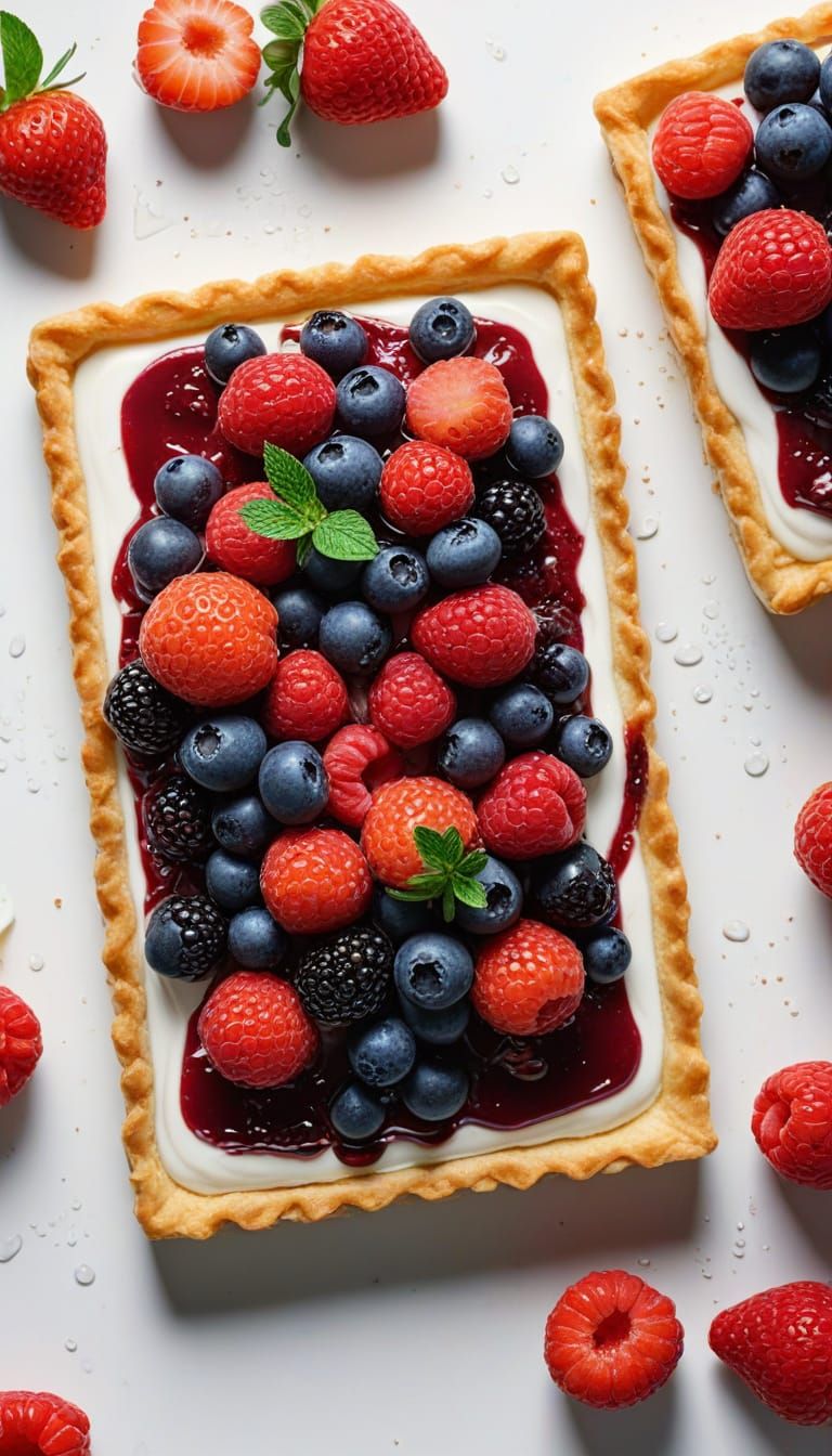 Photorealistic Summer Berry Tart with Dew Drops