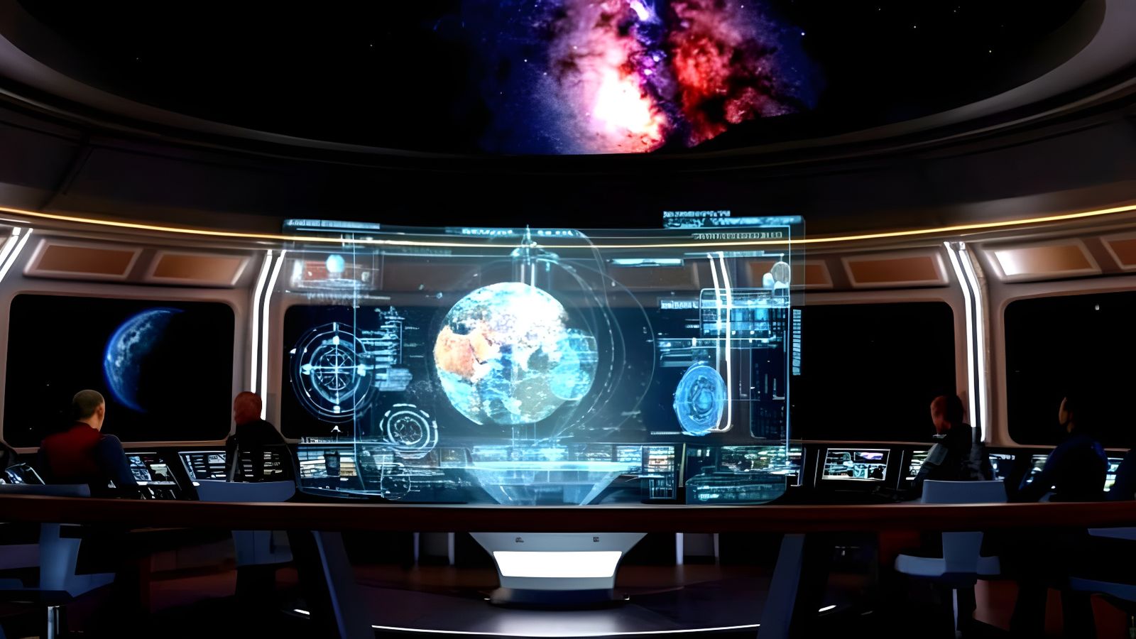 Futuristic Starship Bridge with Holographic Display