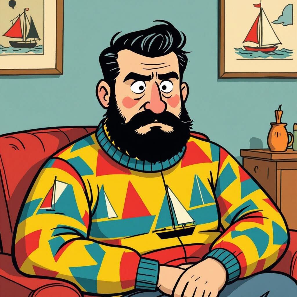 Captain Haddock in Cozy Room, Tintin Comic Style