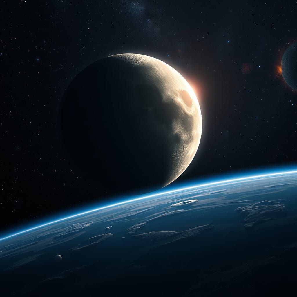 Cosmic Moonlit Earthscape in a Vibrant Dark Night Sky