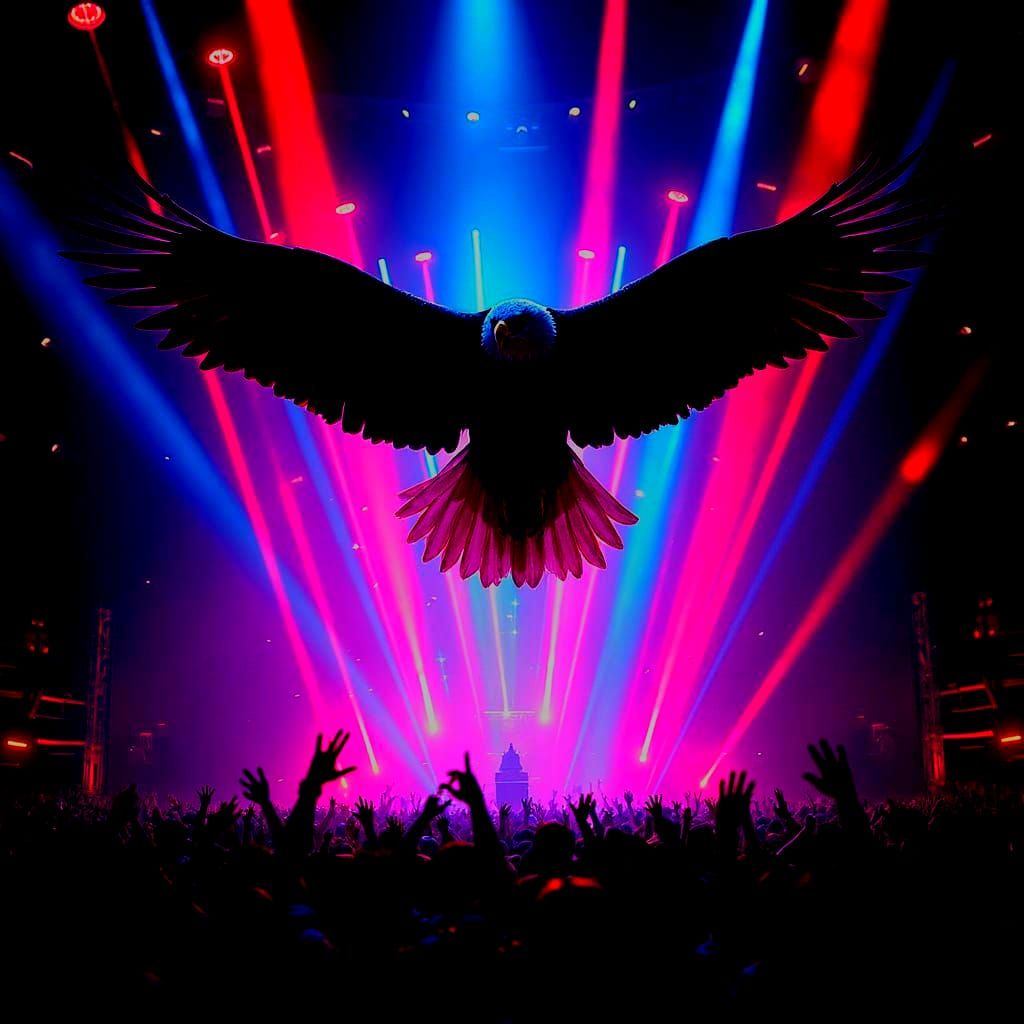 Eagle Soars Over Neon Strobe Party with DJ