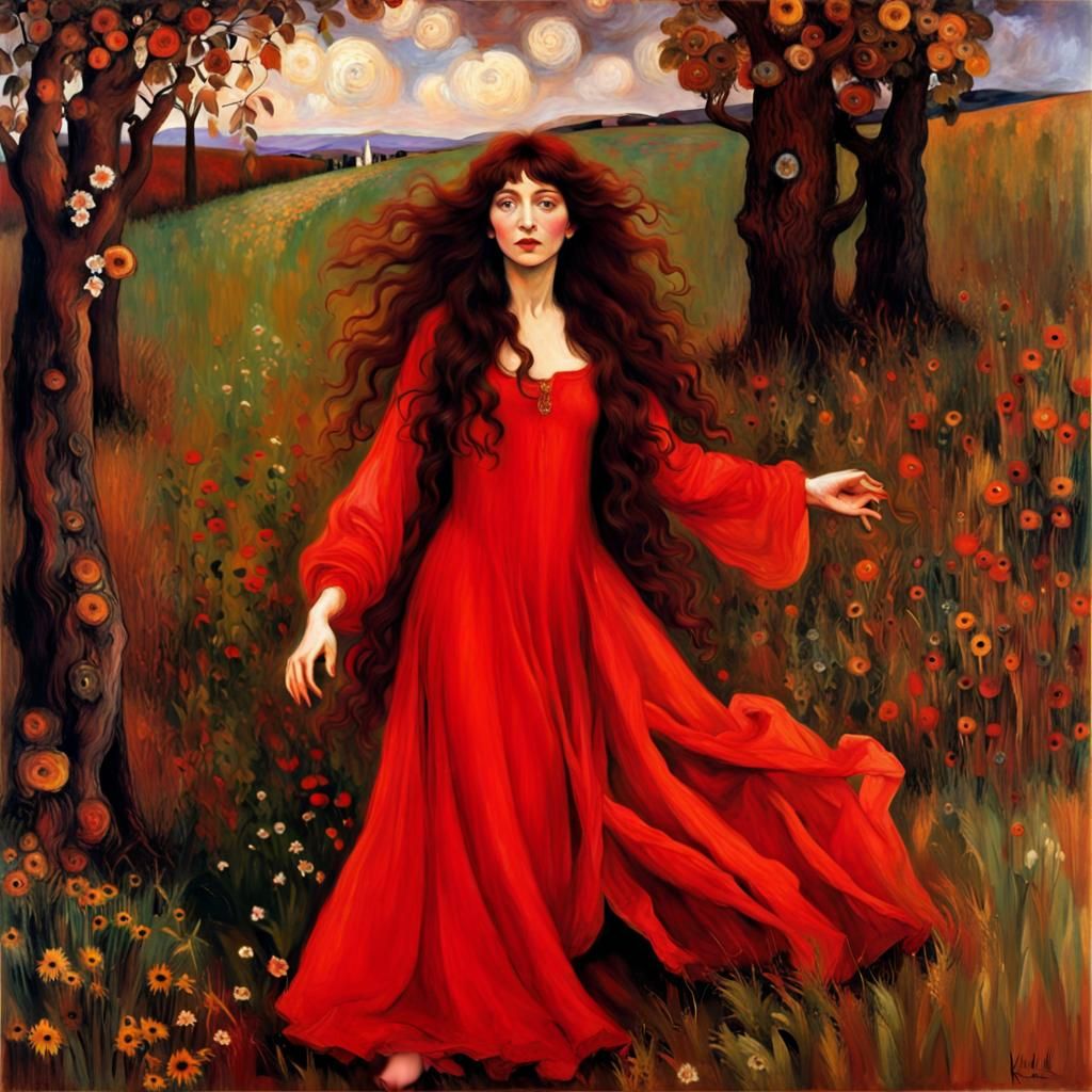 Kate Bush in Red Dress: A Painterly Portrait
