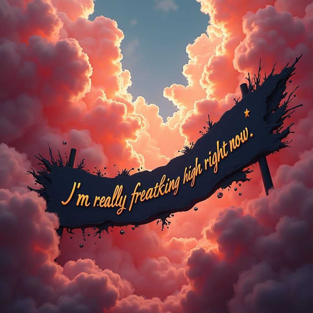 Psychedelic Landscape with Bold Banner in Fantasy Style