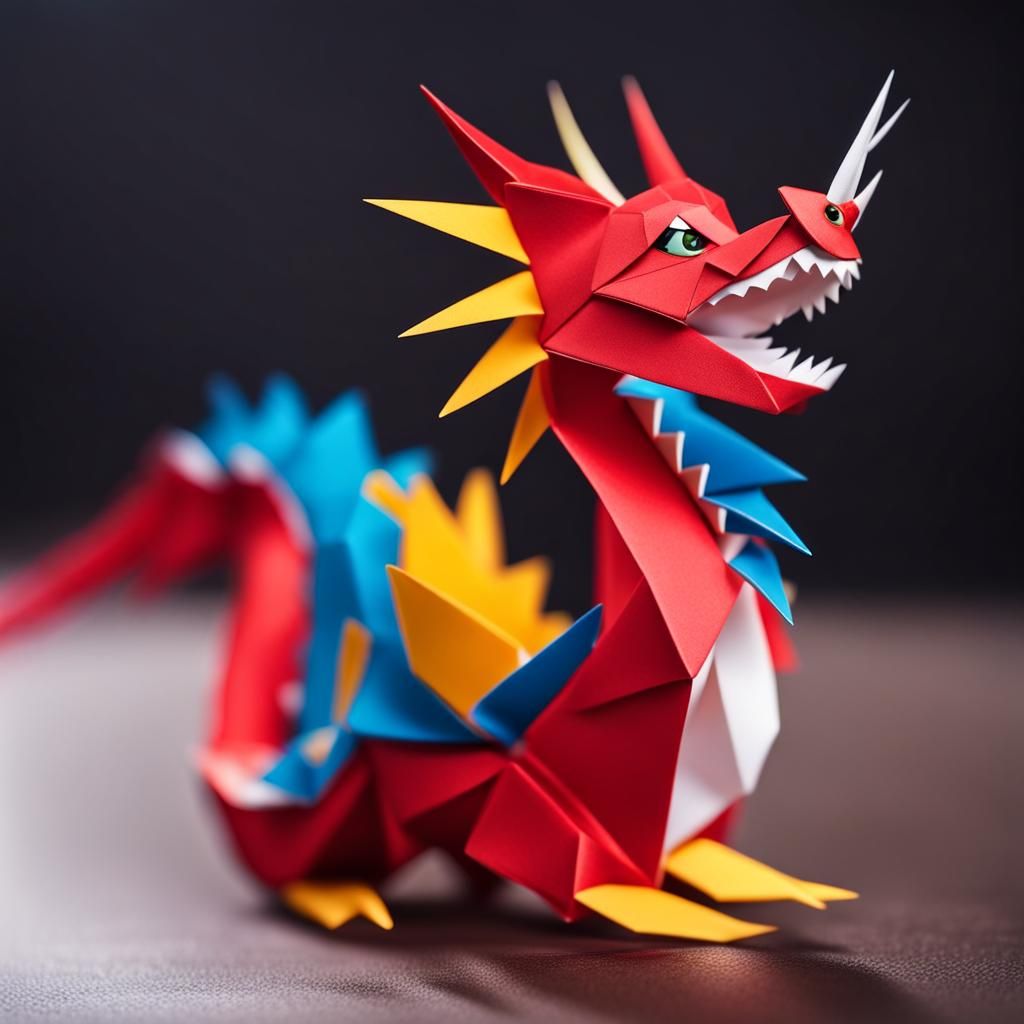 Origami Red Dragon with Sushi, Papercraft Style