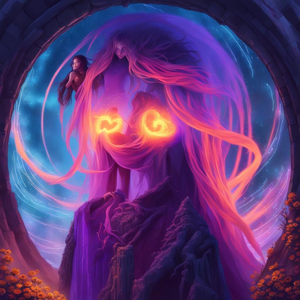 Girl Before Glowing Portal: Fantasy Matte Painting