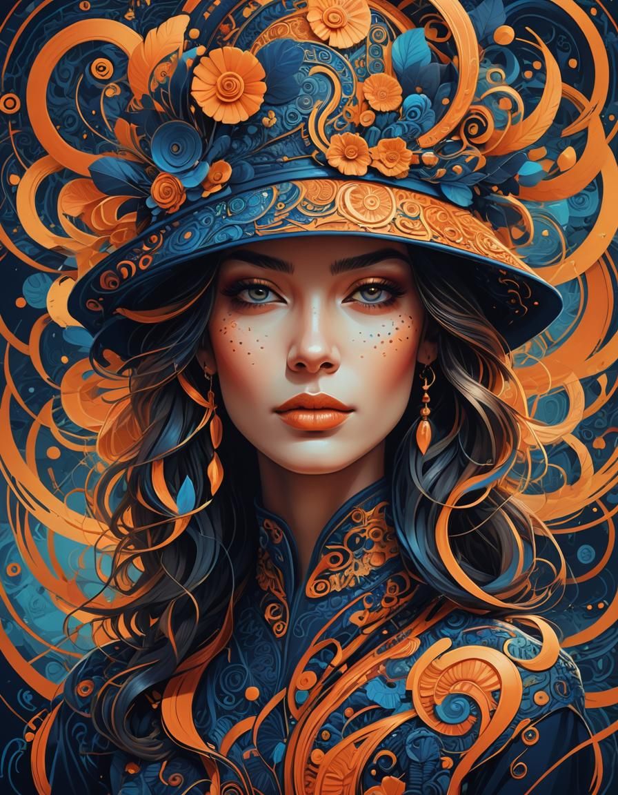 Abstract Woman Portrait with Art Deco Elements