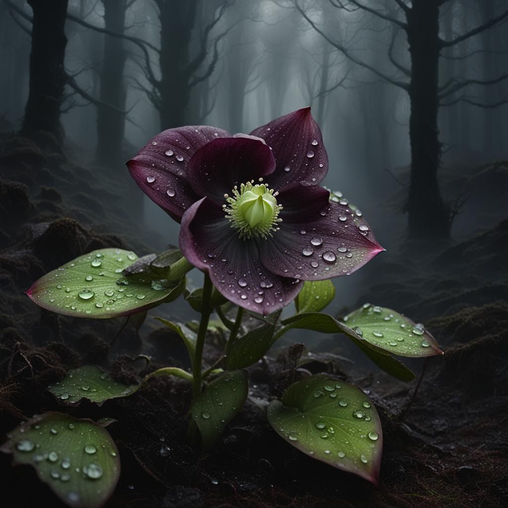 Hellebore Bloom in Dark Fantasy Forest