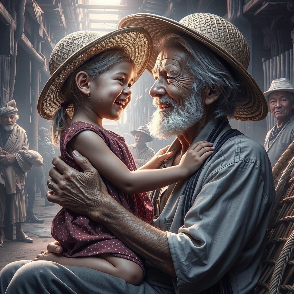 Warm Intimate Moment Between Grandfather and Granddaughter