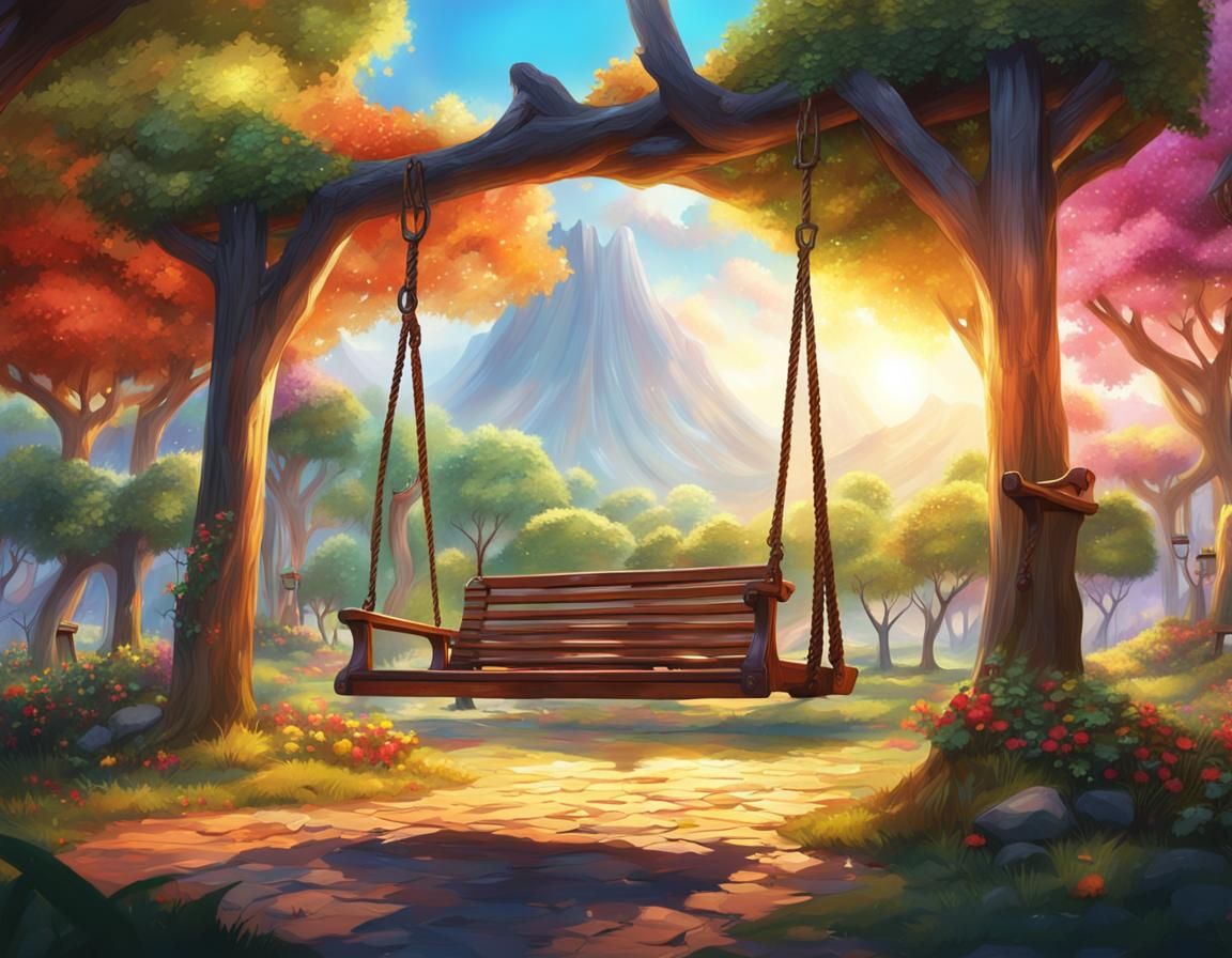 Fantasy Scene of Swings, Benches, and Hammocks