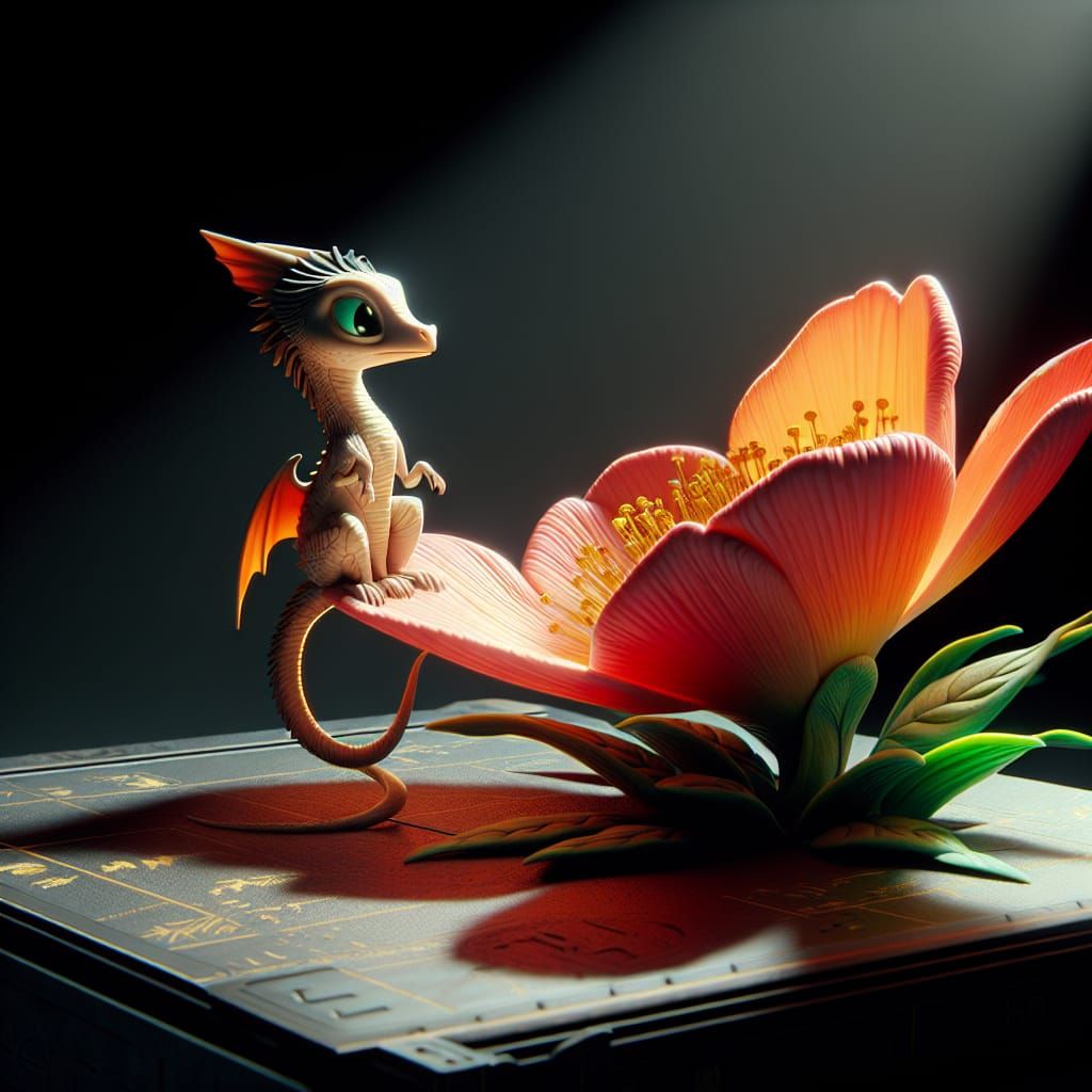 Egyptian Dragon Perched on a Blossom: CGI Render