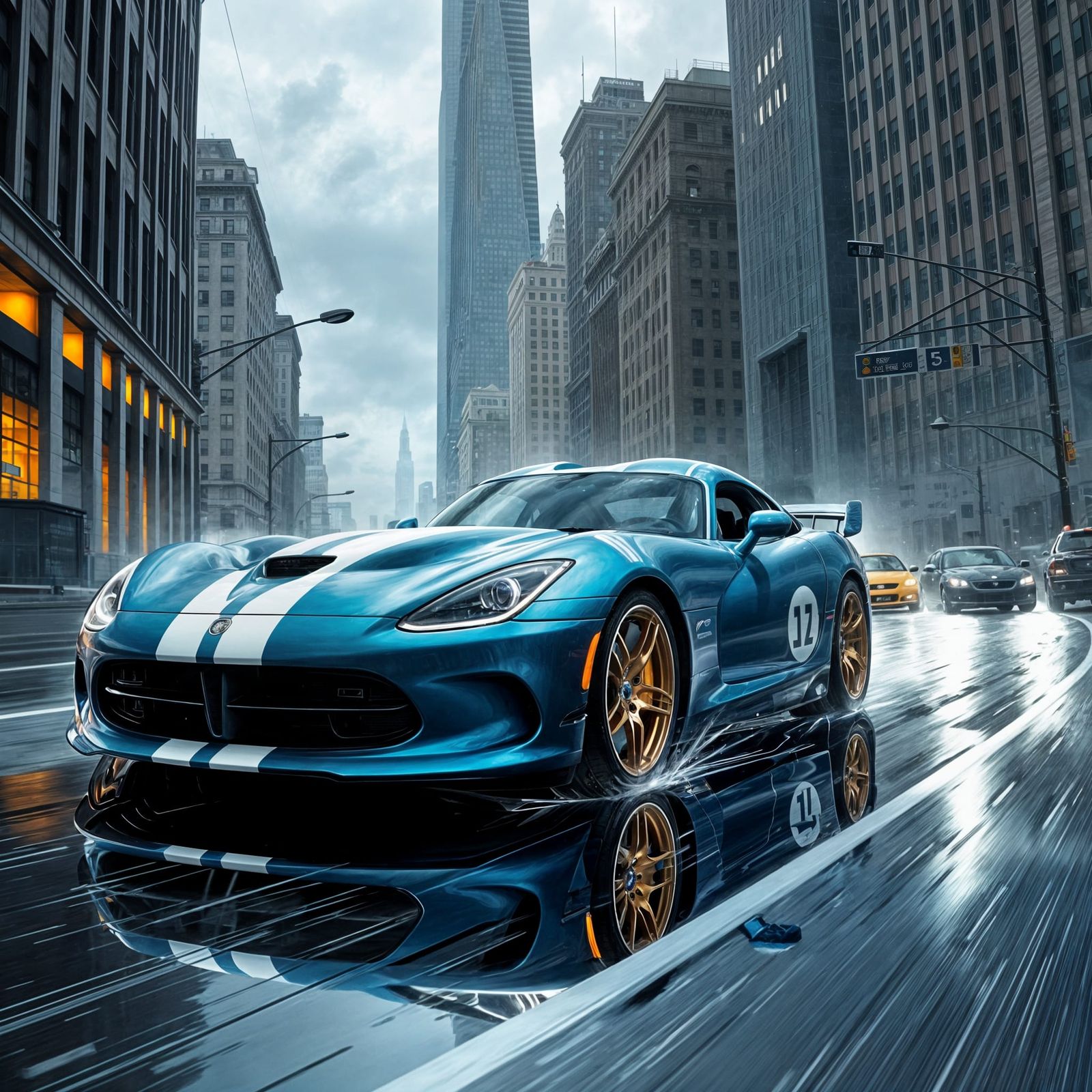 Sleek, Matte Blue Dodge Viper Cruises Detroit Streets