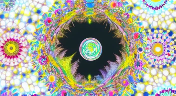 Vibrant Surrealist Landscape with Kaleidoscopic Garden and W...