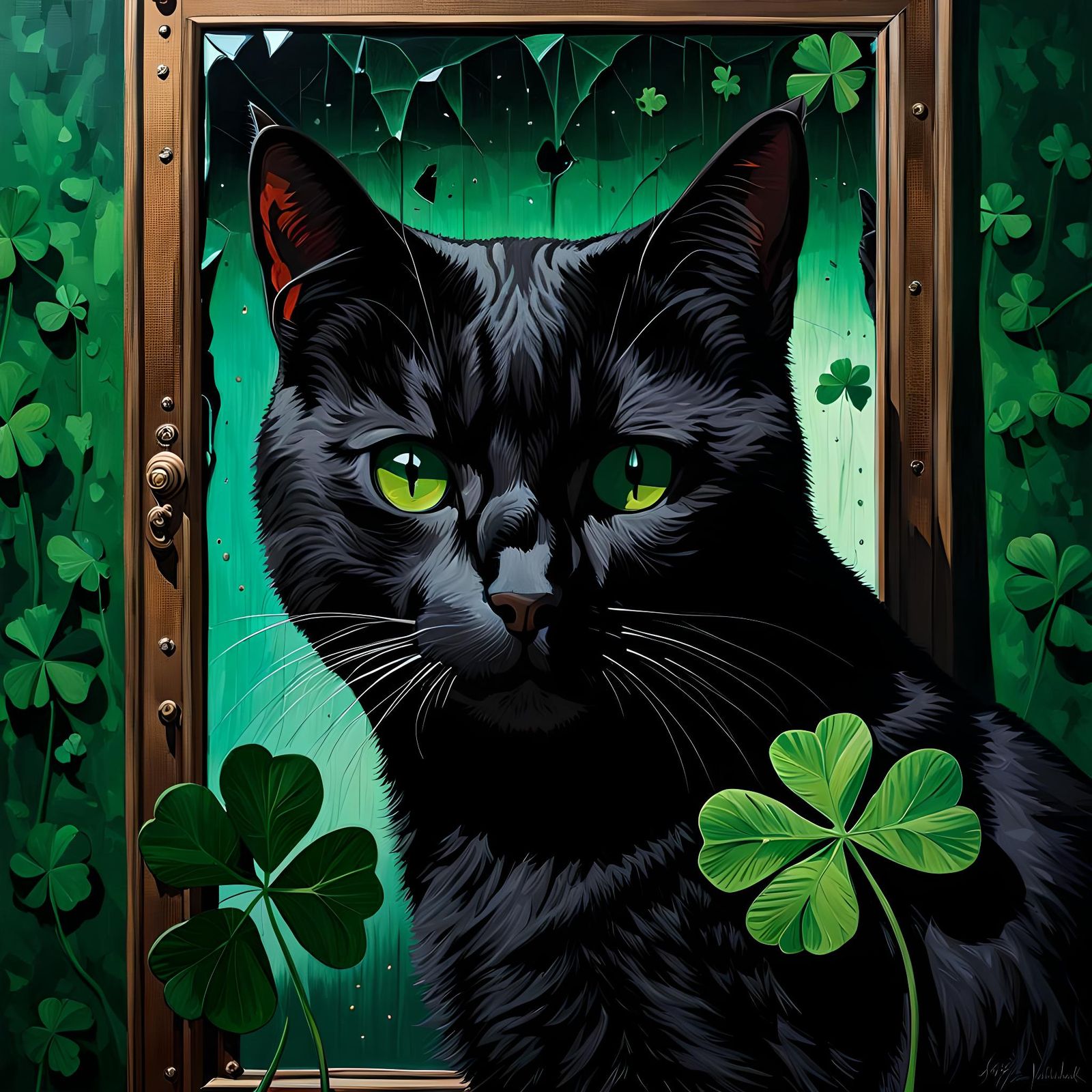 Black Cat and Cracked Mirror in Deep Color