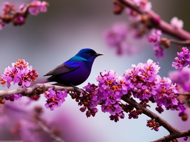 Violet-Backed Starling in Blossoms: Digital Illustration