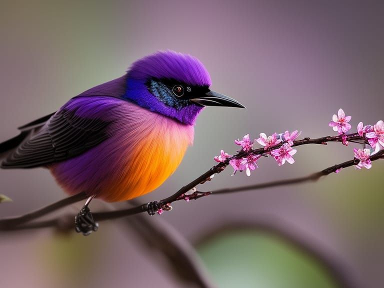 Violet-Backed Starling in Blossoms: Hyper-Realistic Digital ...