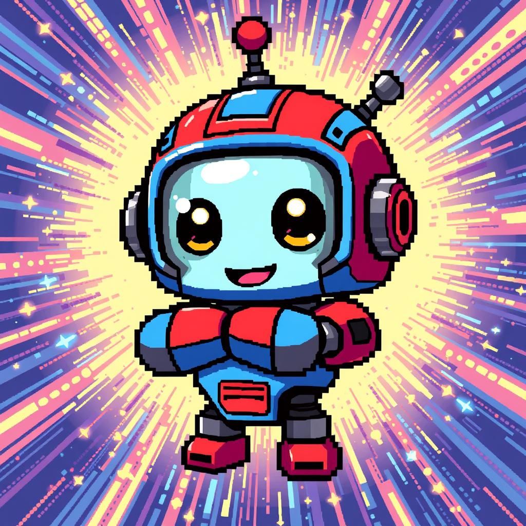 Charming Pixel Art Robot Portrait in Retro Style