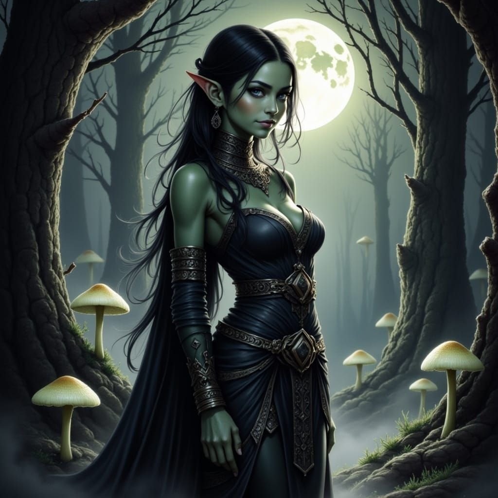 Mysterious Shaman Priestess in Mist-Shrouded Forest