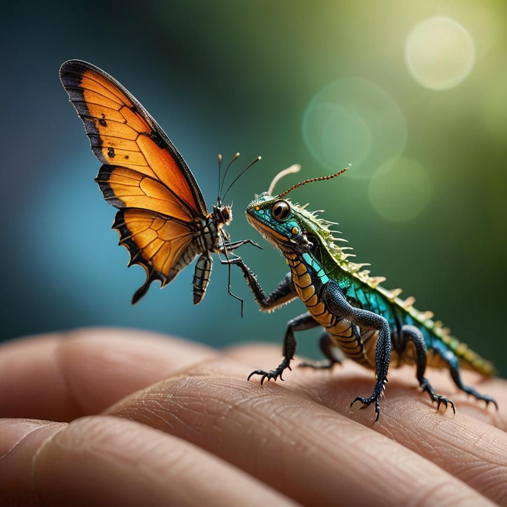 Dragon-like Creature with Butterfly Wings Macro Photo