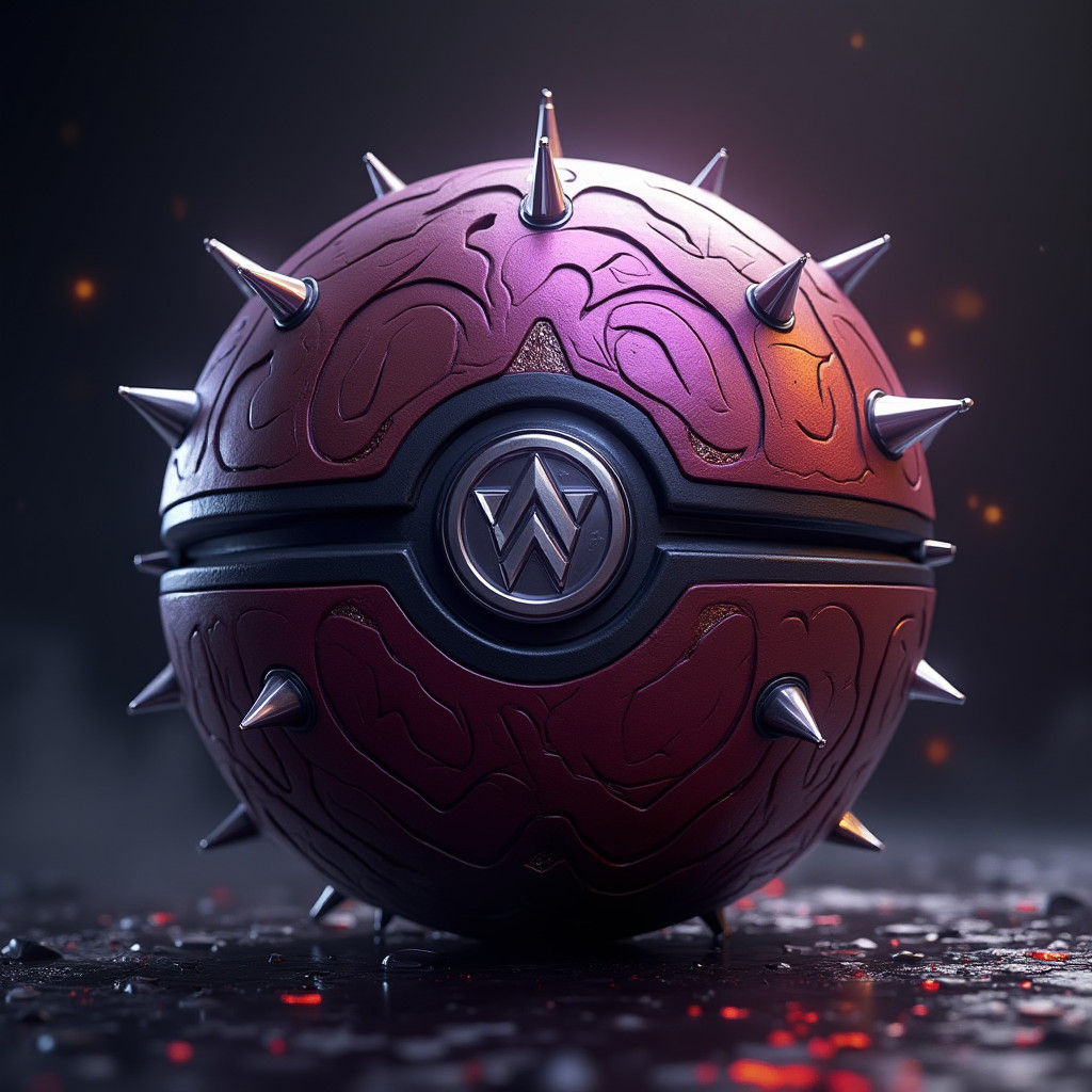 Intricate Pokeball with Spikes in Dark Fantasy Style