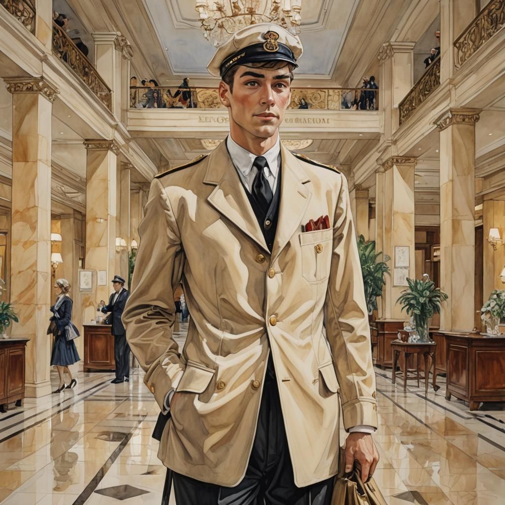 Vintage Bellboy Portrait in Comic Book Style