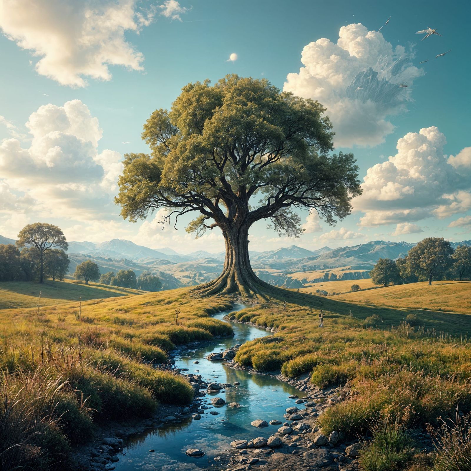 Surreal Landscape Collage with Glitch Art Elements