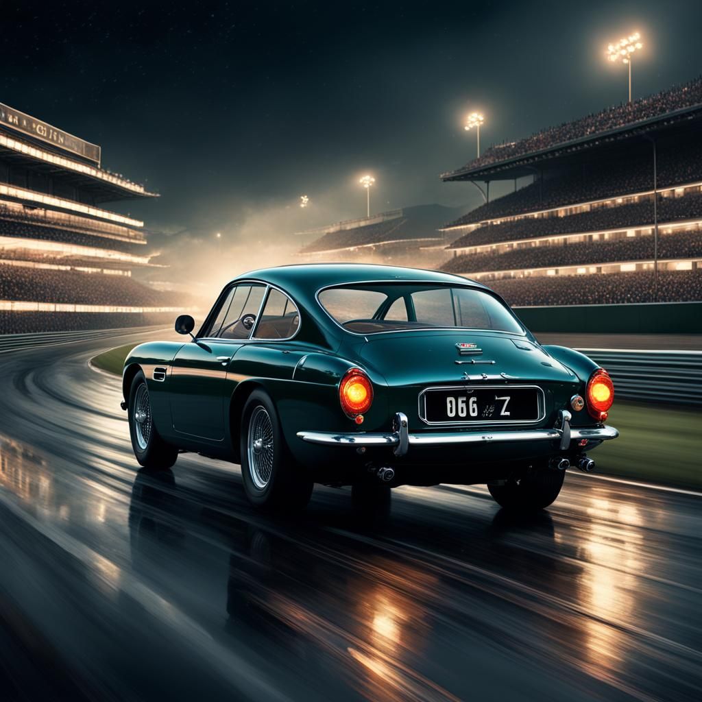 Aaron Martin DB6 on Racetrack at Night: Digital Matte Painti...