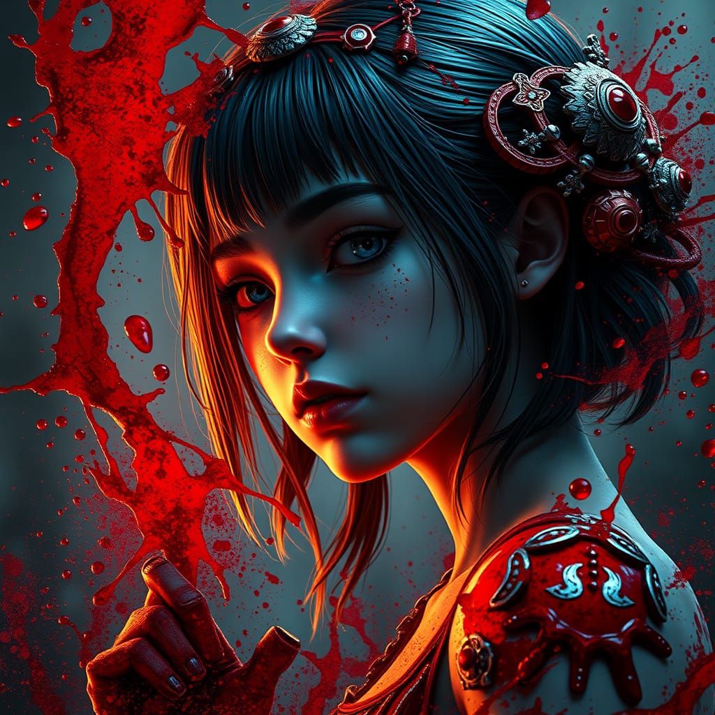 Girl in Blood: Detailed Matte Painting