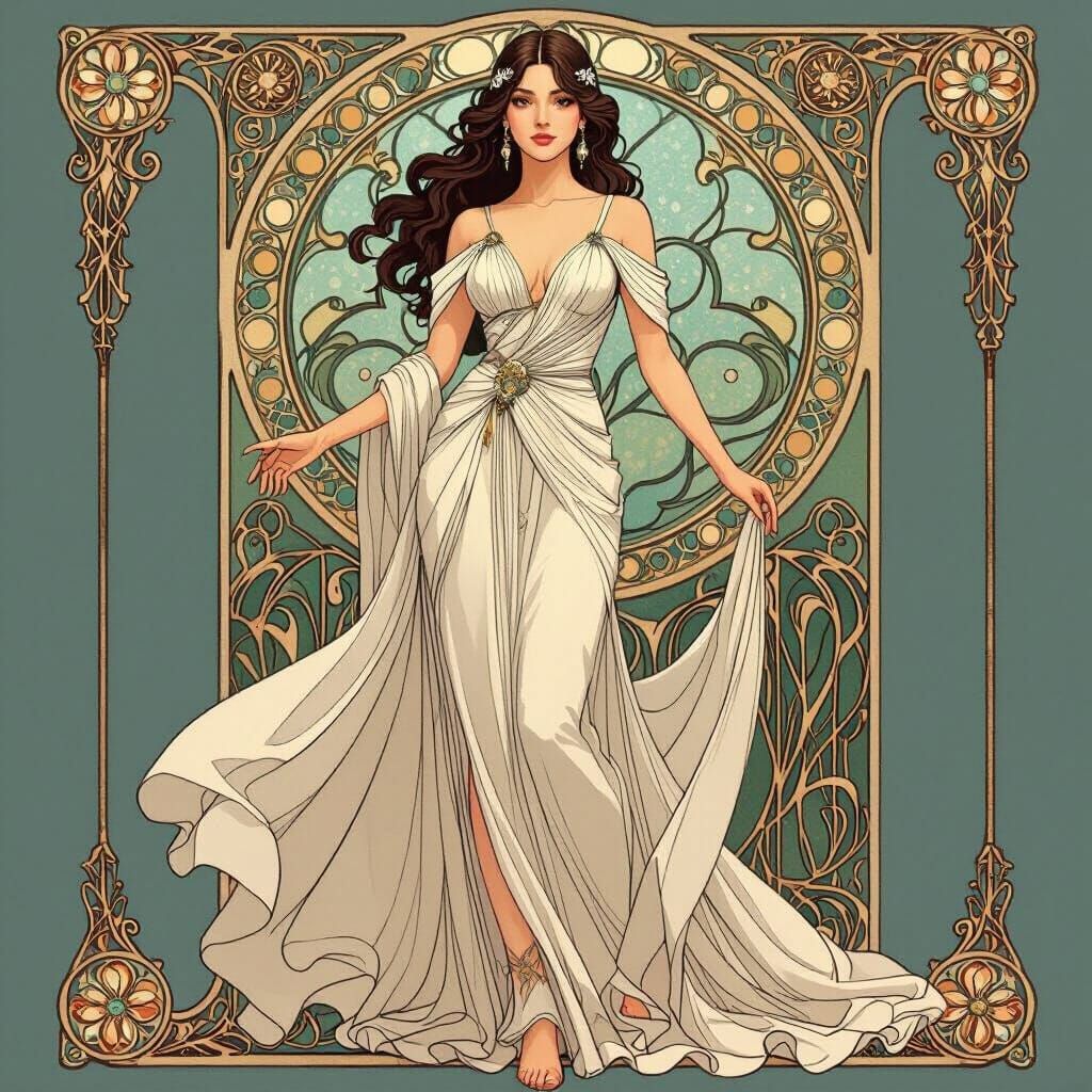 Elegant Woman in Art Nouveau Style Gown