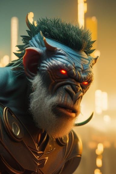 Demonic Portrait with Obsidian Lantern in Photorealistic Sty...