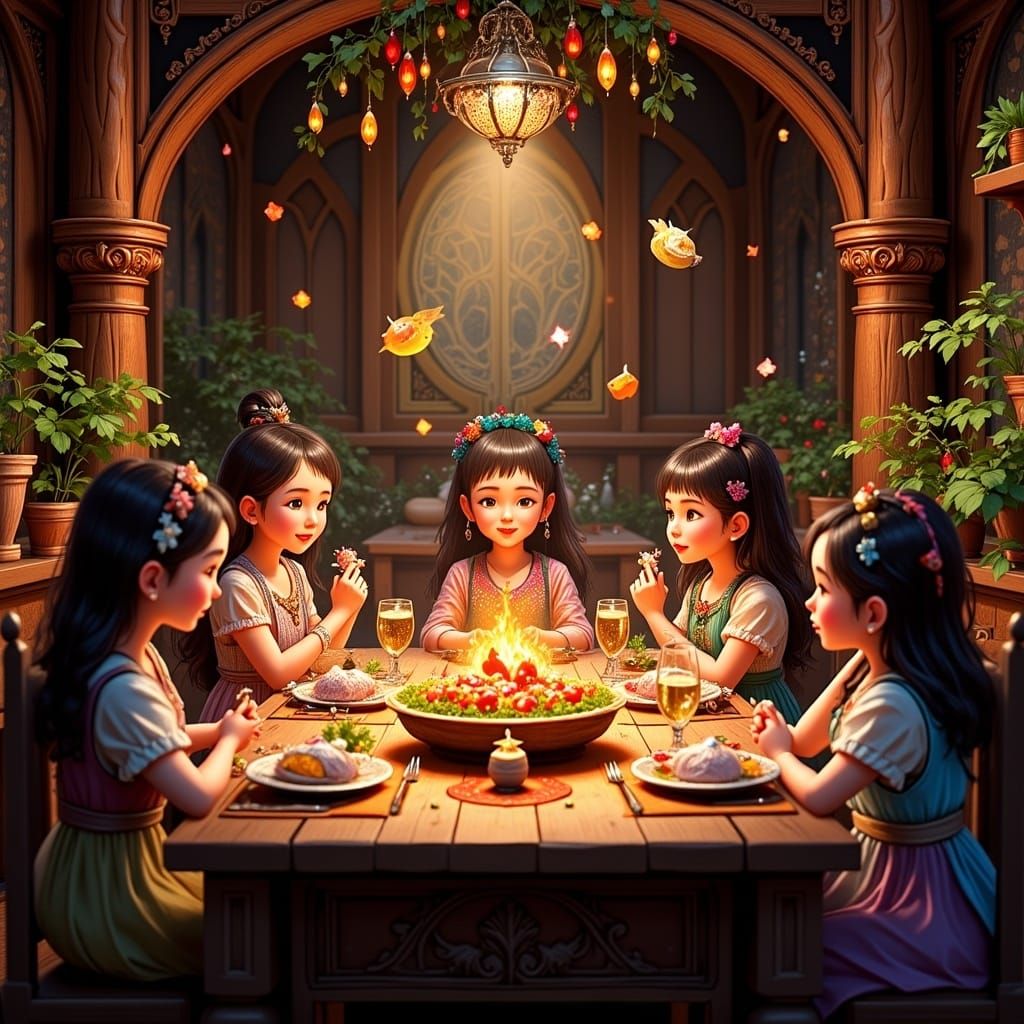 Joyful Children's Feast in Whimsical Setting