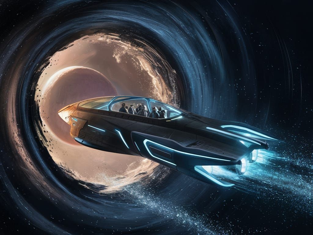 Futuristic Spacecraft Emerges from Galactic Gateway