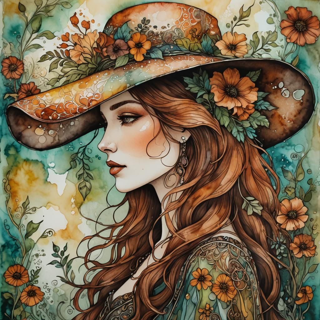 Elegant Woman in Floral Art Nouveau Style