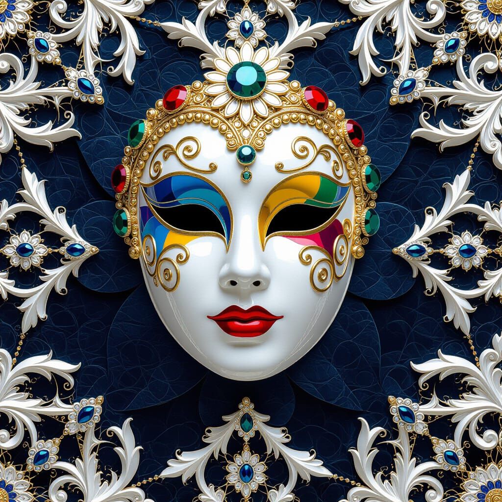 Surreal Kaleidoscope: Venetian Carnival Mask Motif