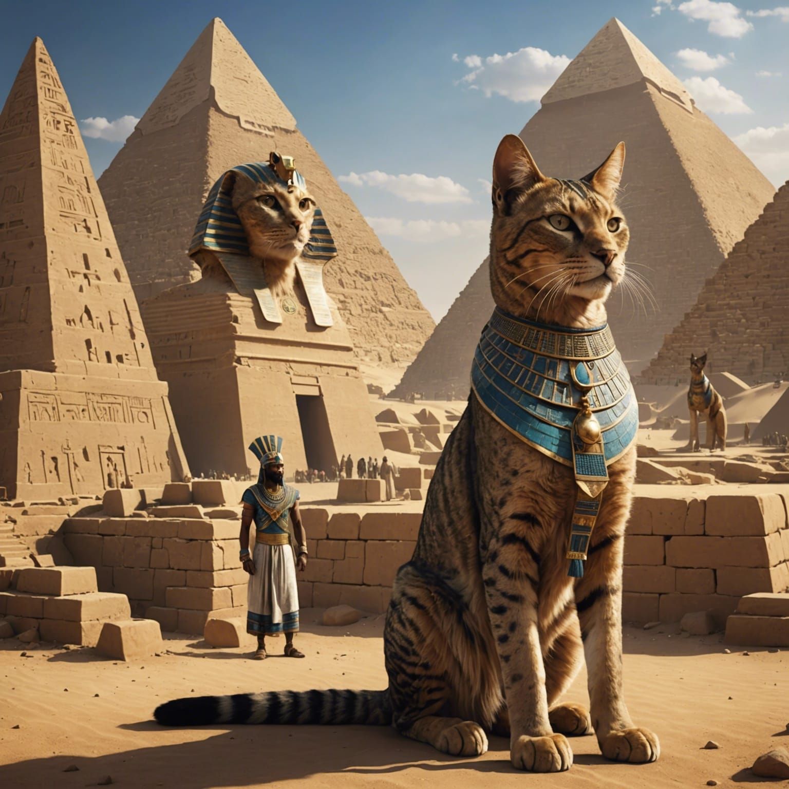 Giant Cat in Ancient Egypt with Pharaoh