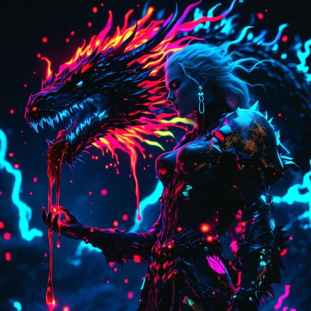 Daenerys and Dragon in Synthwave Retro-Futurism